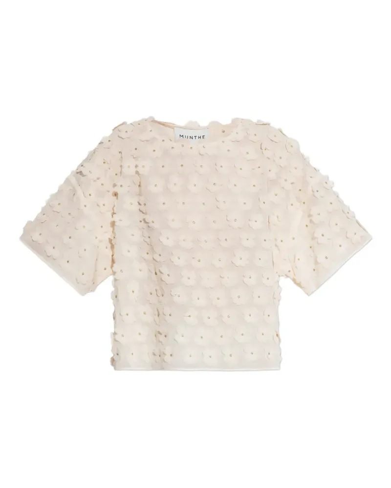 MUNTHE Tüllbluse mit Blumenapplikation - Nude Nude