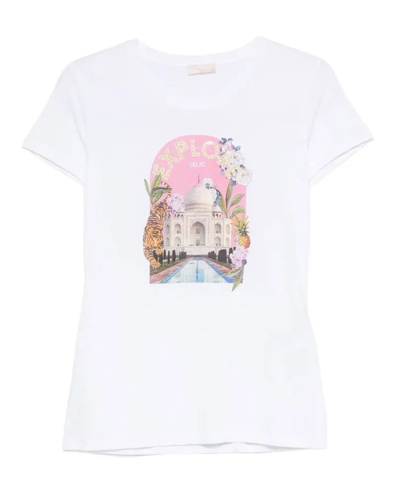 Liu Jo graphic-print rhinestone-embellished T-shirt - Weiß Weiß