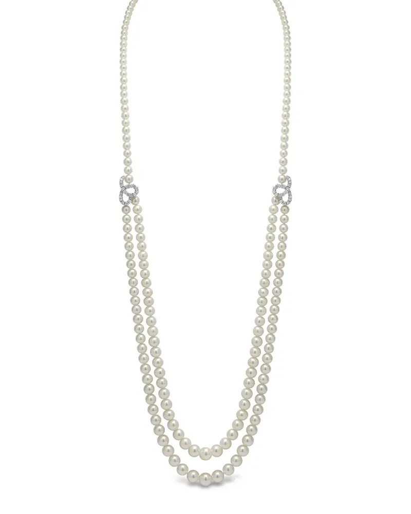 YOKO London 18kt Weißgoldhalskette mit Diamanten und Perlen Weiß