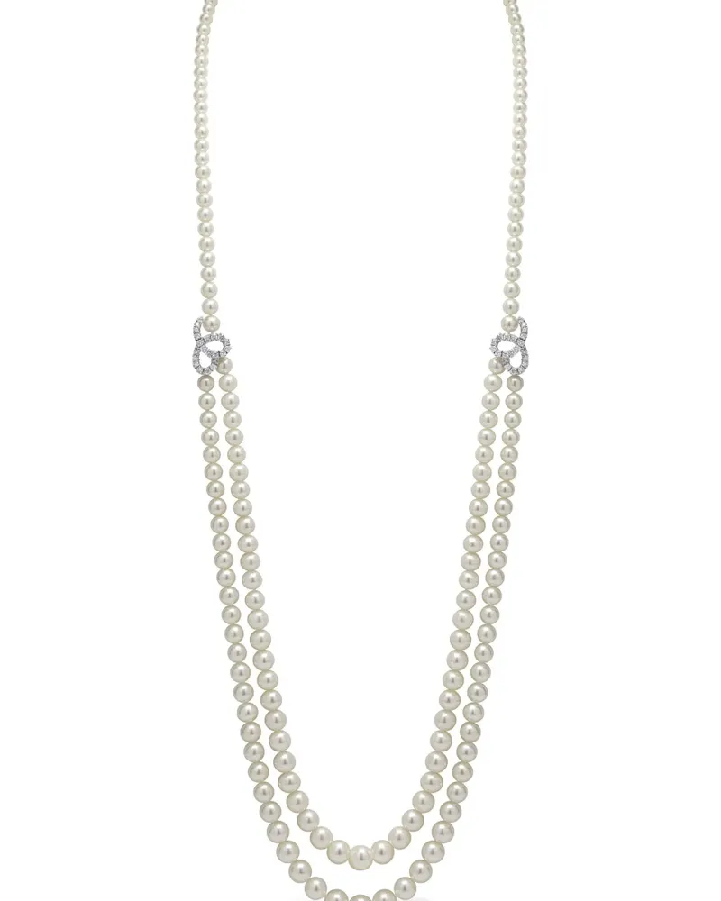 YOKO London 18kt Weißgoldhalskette mit Diamanten und Perlen Weiß