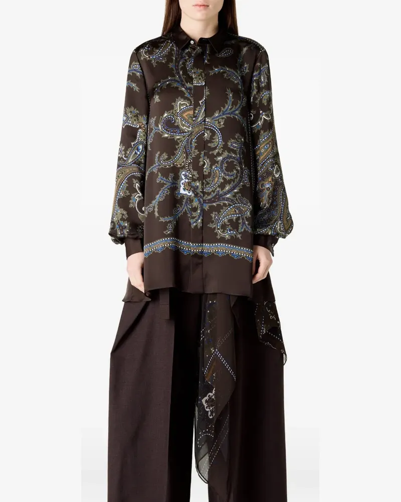Sacai paisley-print asymmetric shirt dress - Braun Braun