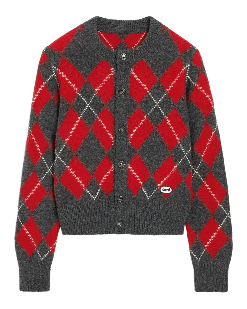 AMI Paris Woll-Cardigan aus Argyle - Grau Grau