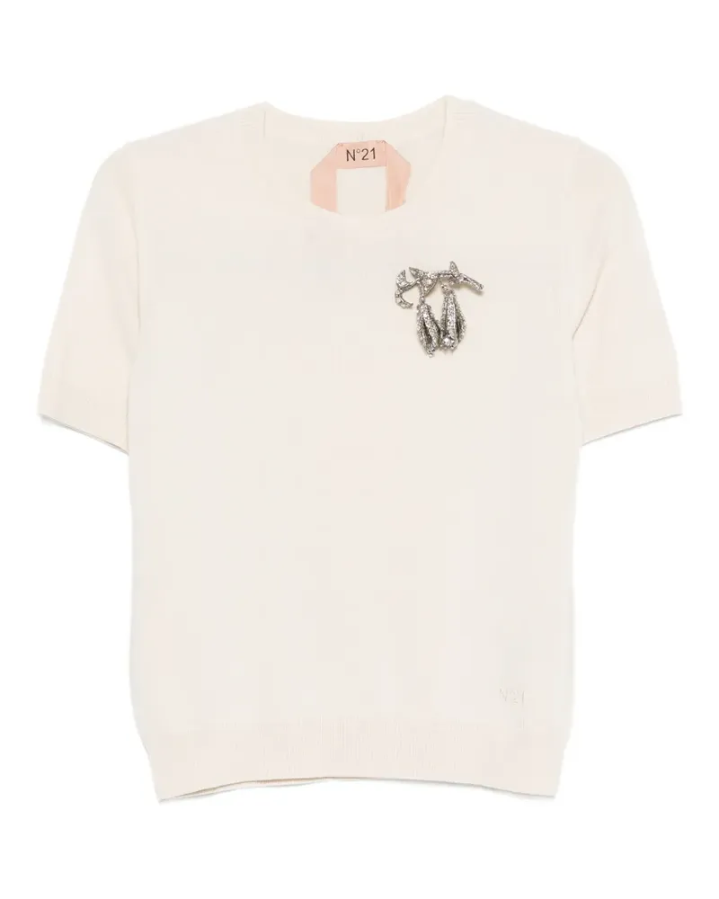 N° 21 brooch-detail T-shirt - Nude Nude