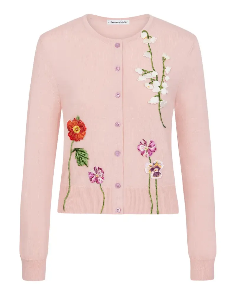 Oscar de la Renta Cardigan mit botanischer Stickerei - Rosa Rosa