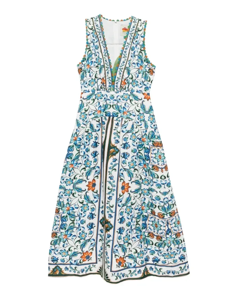 FARM Rio floral-print V-neck midi dress - Weiß Weiß