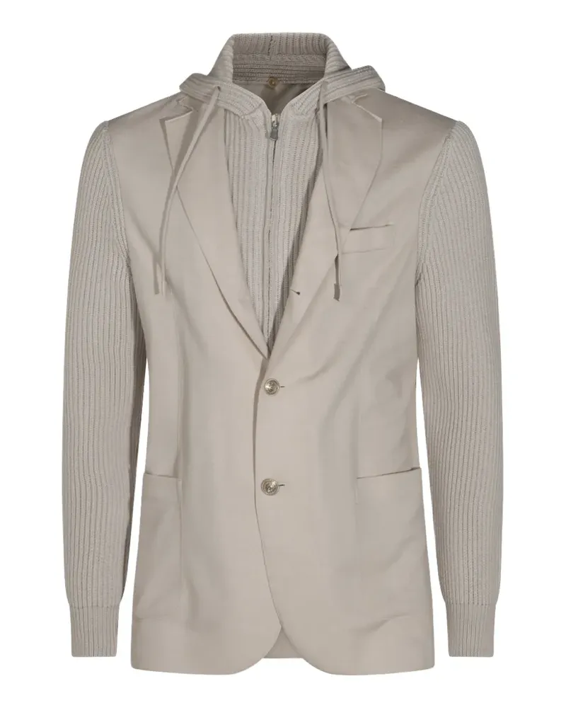 Eleventy ribbed-knit panelled hoodie - Nude Nude