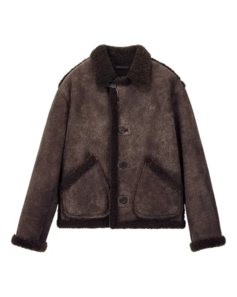 Giorgio Armani shearling-trim leather jacket - Braun Braun