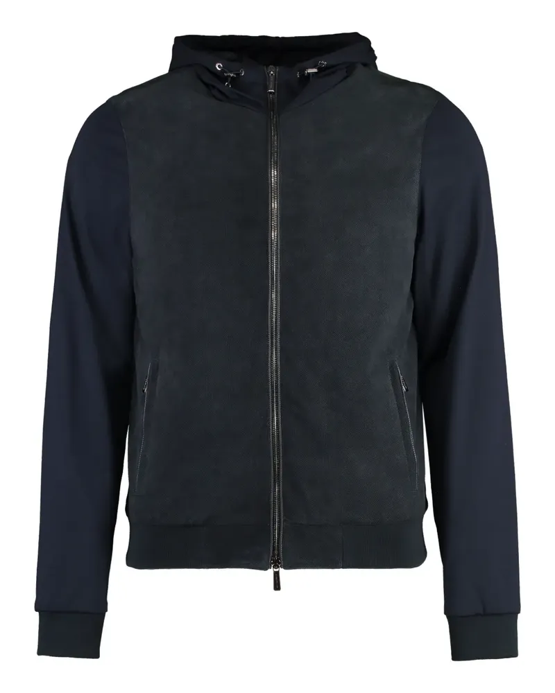 MOORER Kapuzenjacke mit Ledereinsätzen - Blau Blau