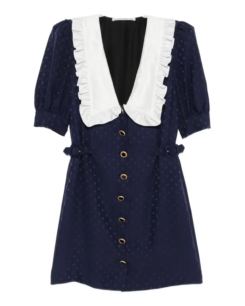 Alessandra Rich star-jacquard ruffled-collar mini dress - Blau Blau