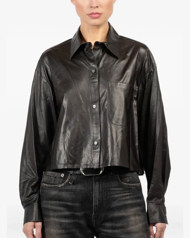 TWP Cropped-Hemd aus Leder - Schwarz Schwarz