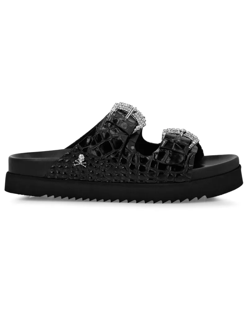 Philipp Plein Sandalen mit Kroko-Effekt - Schwarz Schwarz
