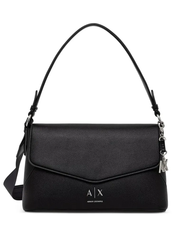 Armani Exchange Gekörnte Schultertasche mit Logo-Schild - Schwarz Schwarz