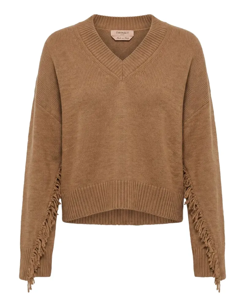 Twin-Set V-Ausschnitt-Pullover mit Fransen - Braun Braun
