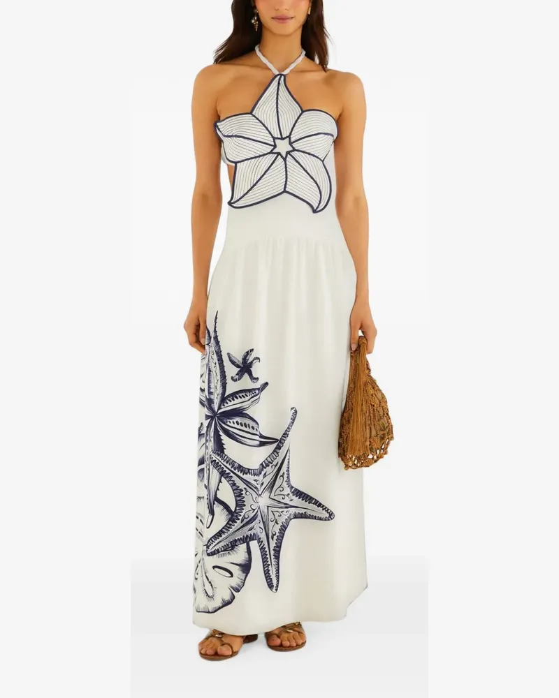 FARM Rio Coast Stars 3D Maxikleid in Naturweiß Weiß