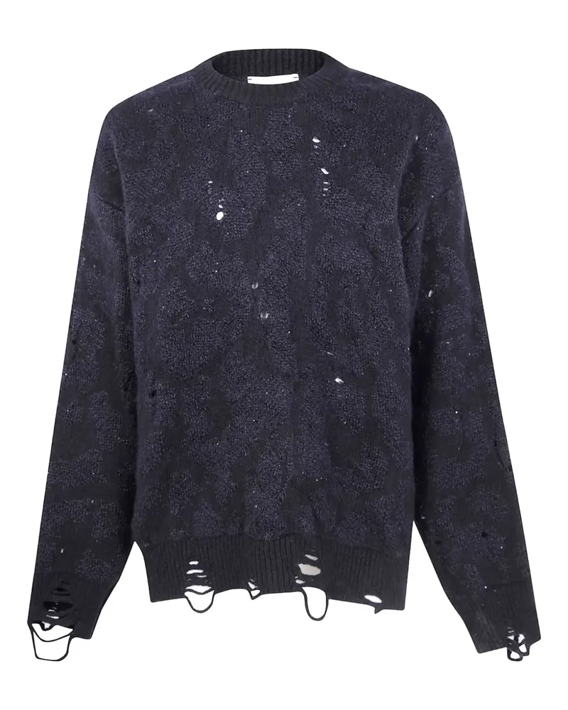 Laneus Distressed-Pullover mit Leopardenmuster - Blau Blau