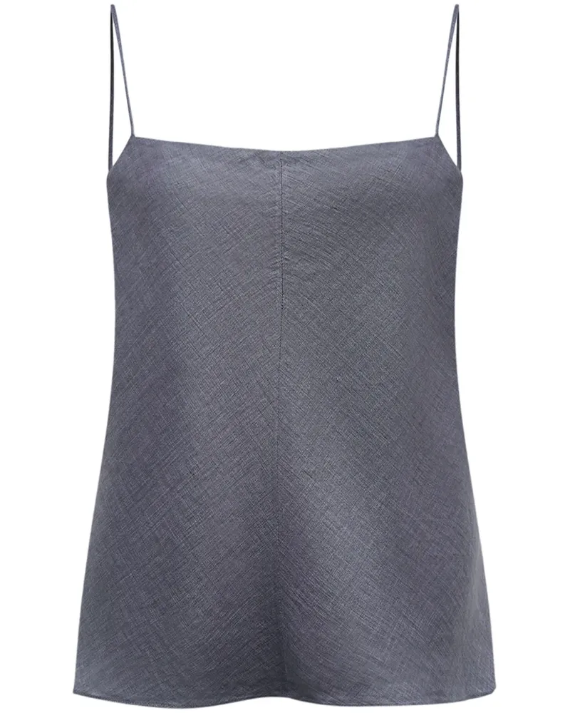 12 STOREEZ Top aus Leinen mit eckigem Ausschnitt - Grau Grau