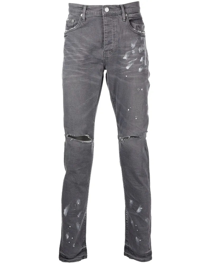 PURPLE BRAND Schmale Distressed-Jeans mit Farbklecksen Grau