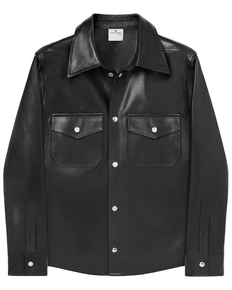 Courrèges Lederhemd mit aufgesetzter Tasche - Schwarz Schwarz