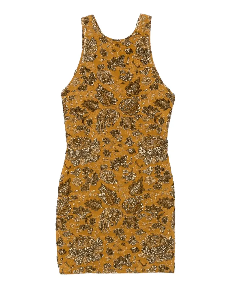 Saint Laurent Jacquard-Minikleid mit Blumenmuster - Gelb Gelb
