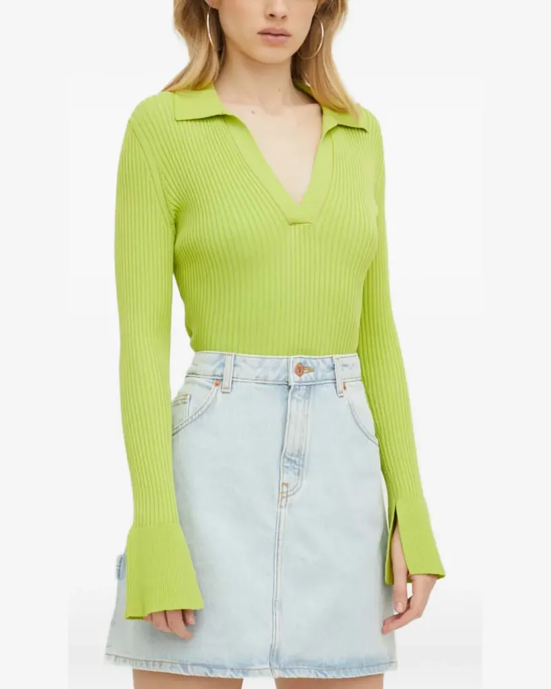 HUGO BOSS Gerippter Soverie Pullover mit Kragen - Grün Grün