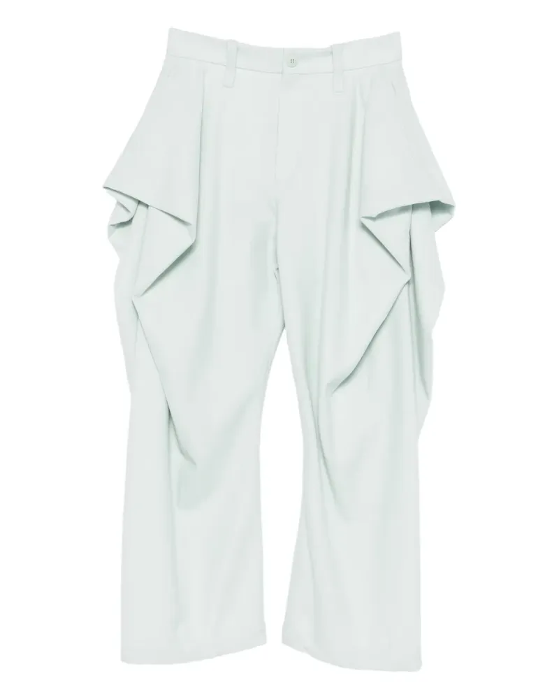 Issey Miyake draping detail tweed wool trousers - Blau Blau