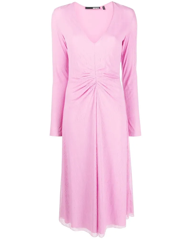 ROTATE Birger Christensen Gerafftes Midikleid mit V-Ausschnitt - Rosa Rosa