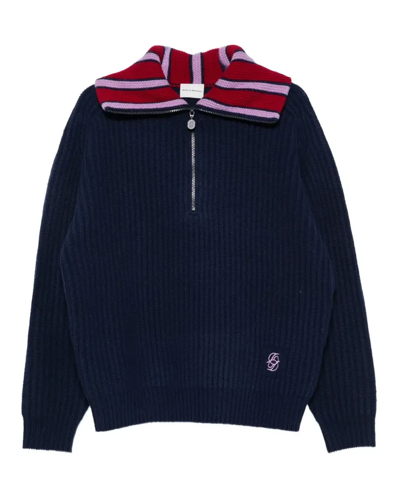 Drôle de Monsieur Pullover mit gestreiftem Kragen und kurzem Reißverschluss - Blau Blau