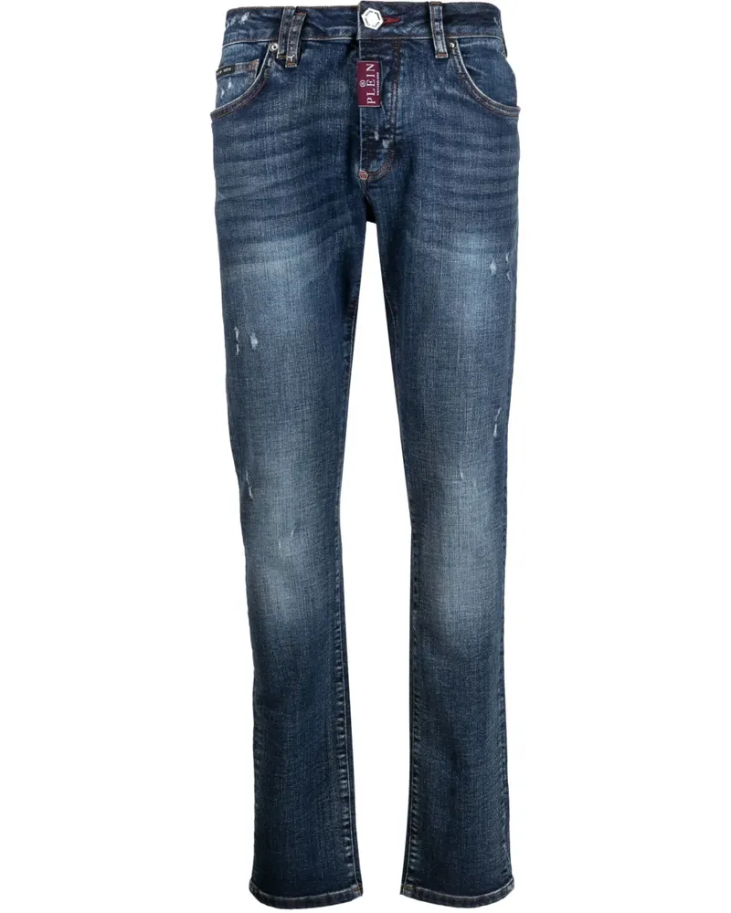 Philipp Plein Slim-Fit-Jeans mit Logo-Schild - Blau Blau