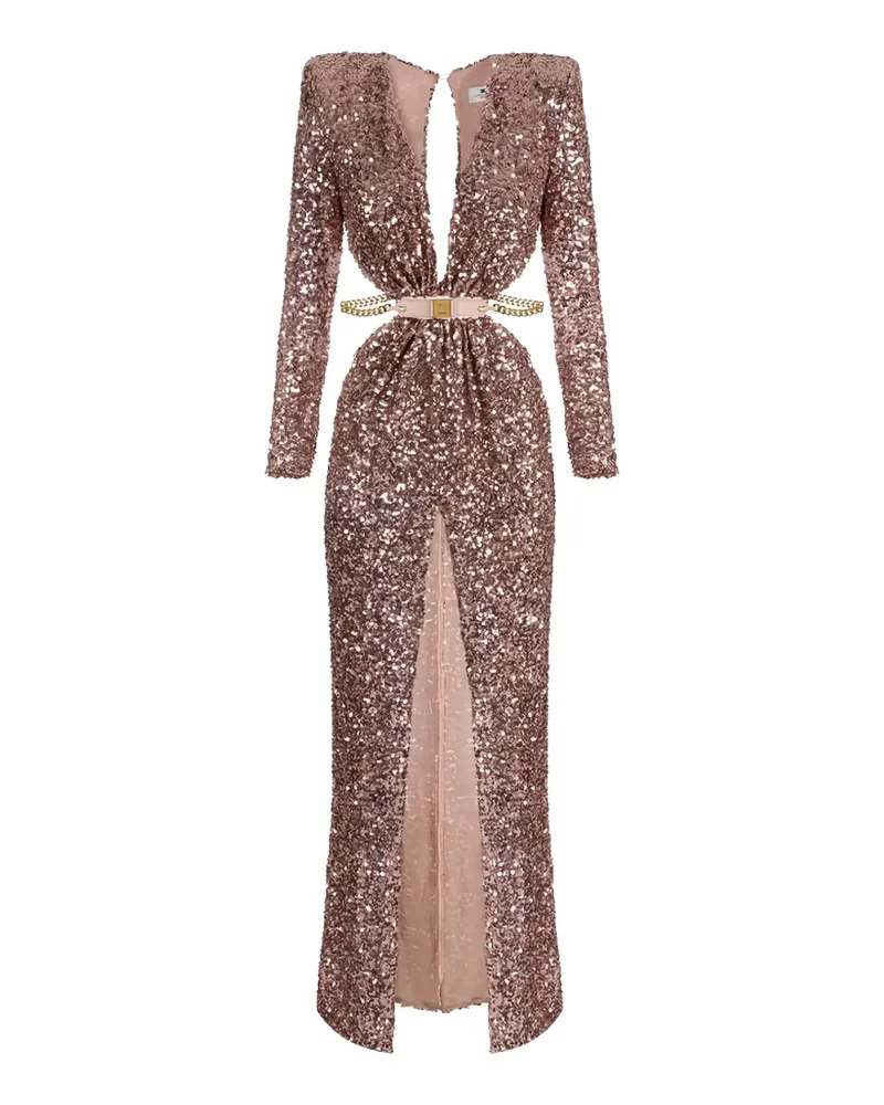 Elisabetta Franchi Red Carpet Maxikleid mit V-Ausschnitt - Nude Nude