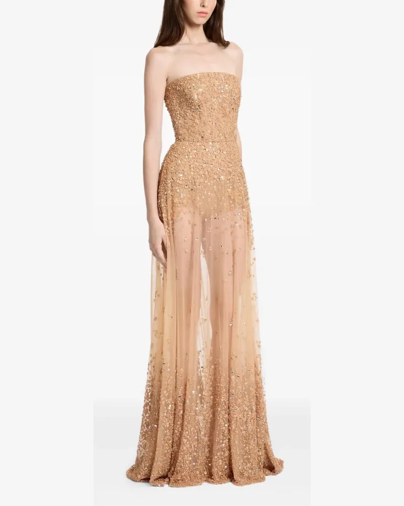 Elie Saab Schulterfreies Abendkleid mit Perlenstickerei - Gold Gold