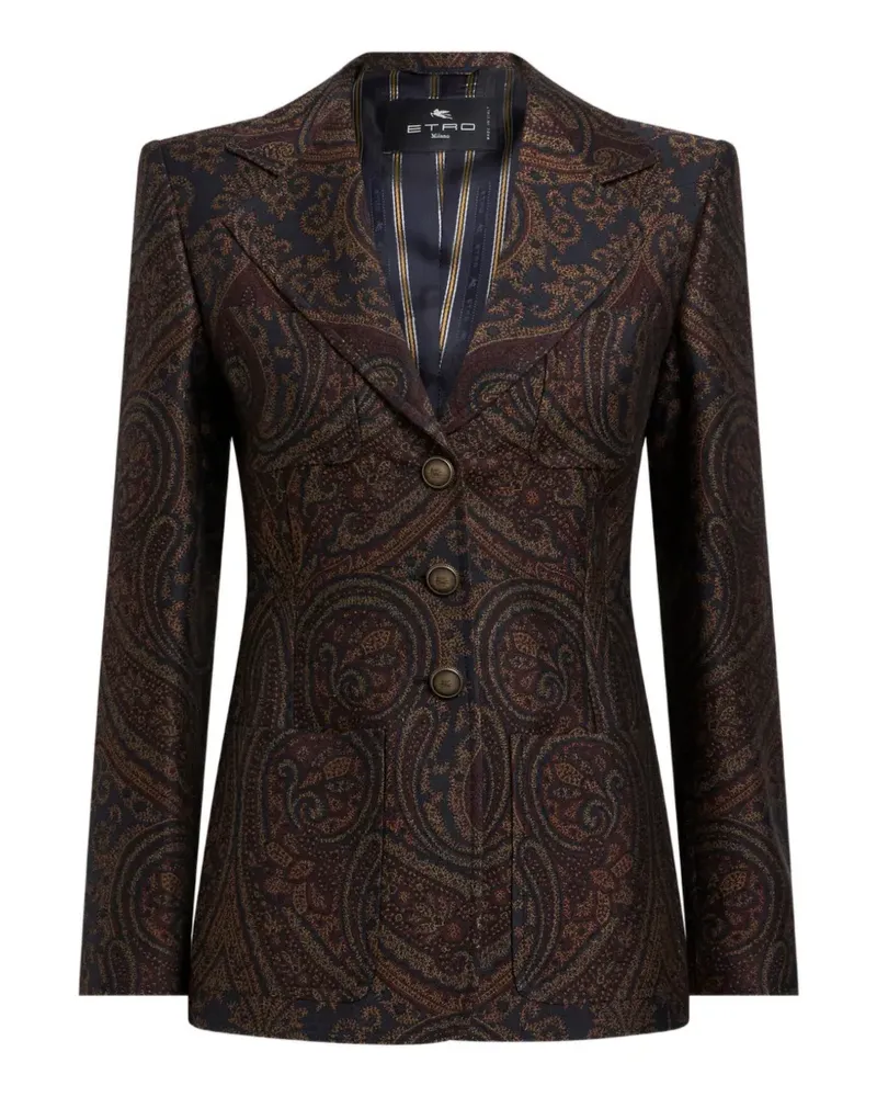 Etro Einreihige Jacquardjacke aus Wollgemisch mit Paisley-Motiv - Blau Blau