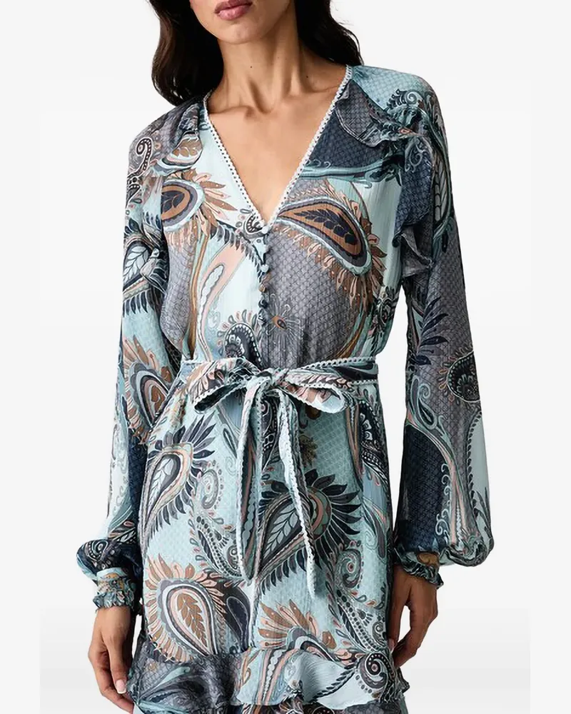 Guess paisley-print ruffled mini dress - Blau Blau