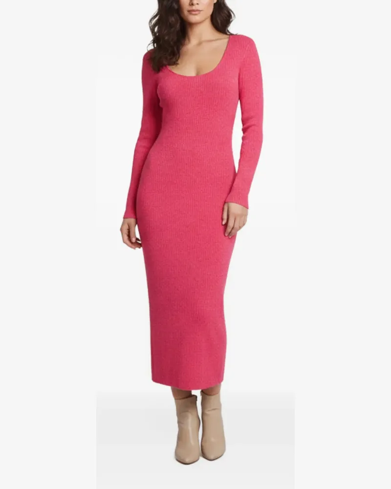 Ganni Meliertes Midikleid aus Rippstrick - Rosa Rosa