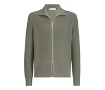 Cardigan aus Baumwolle mit Halbpatentmuster und Reißverschluss - Grün