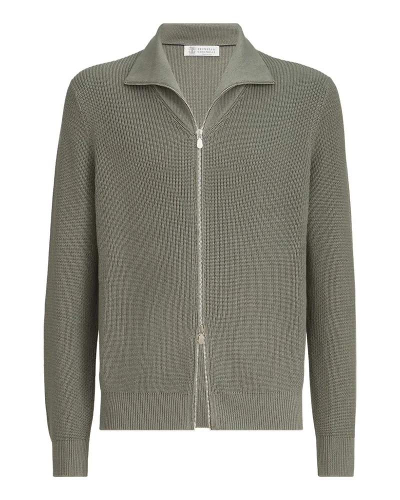 Brunello Cucinelli cotton half English rib cardigan with zipper - Grün Grün