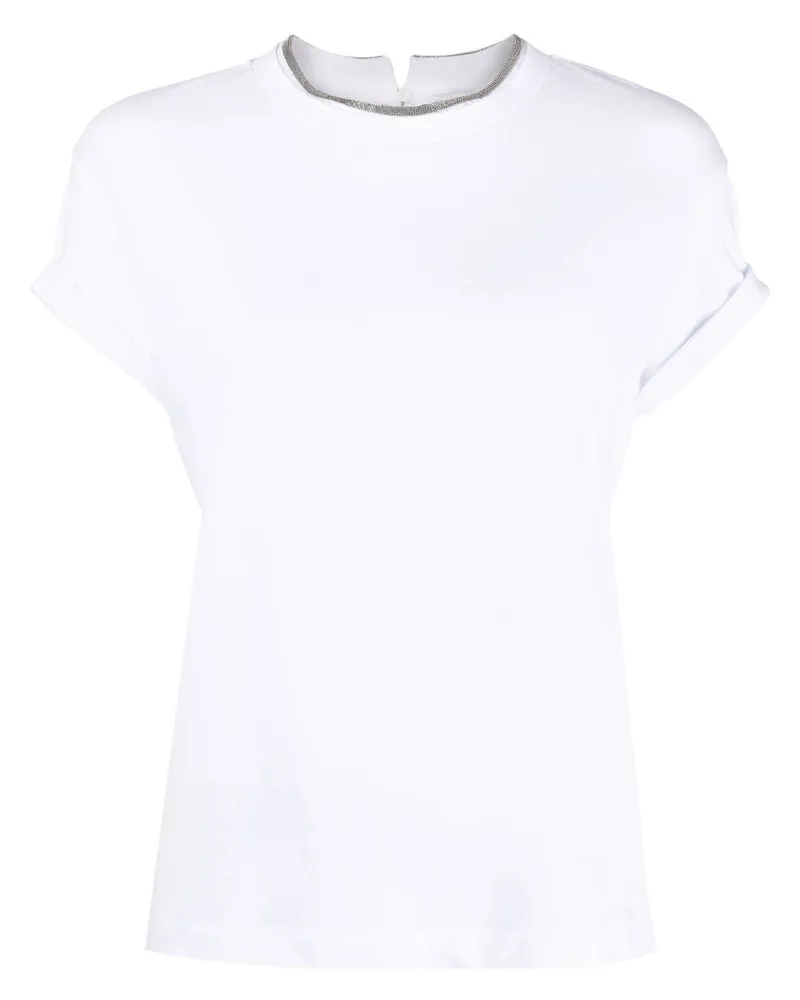 Brunello Cucinelli T-Shirt mit Zierkette - Weiß Weiß