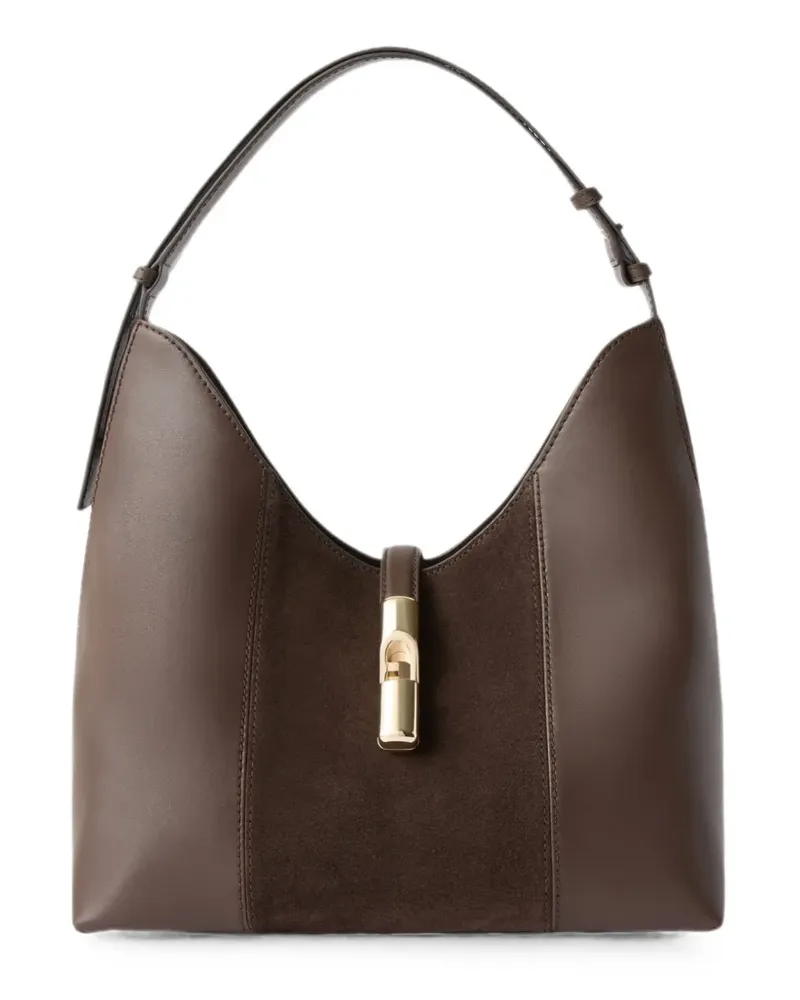Furla medium suede-panelled shoulder bag - Braun Braun