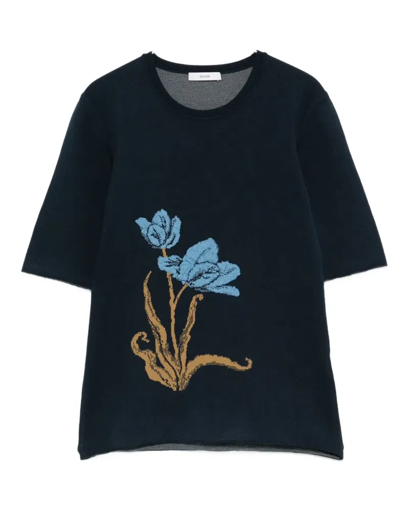 Erdem Gestricktes T-Shirt mit Blumenmotiv - Blau Blau