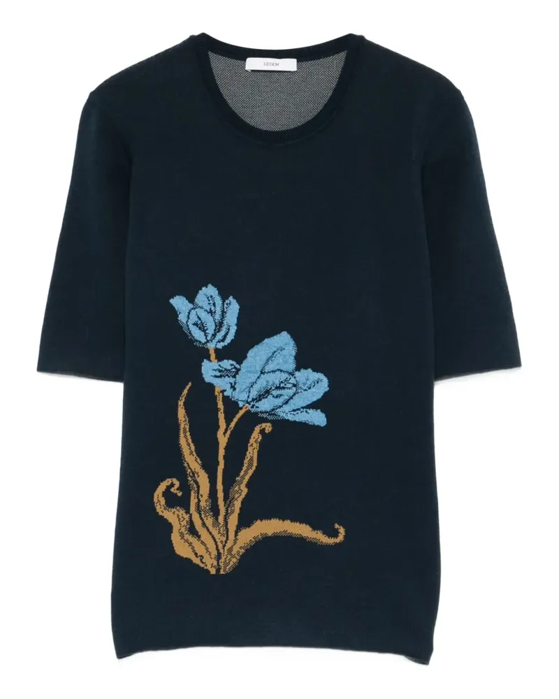 Erdem Gestricktes T-Shirt mit Blumenmotiv - Blau Blau