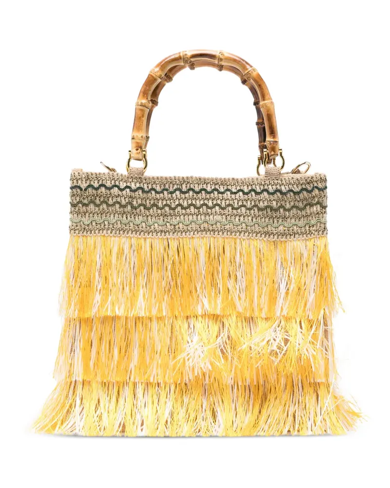La Milanesa medium Orchidea fringed bamboo-handle tote bag - Gelb Gelb