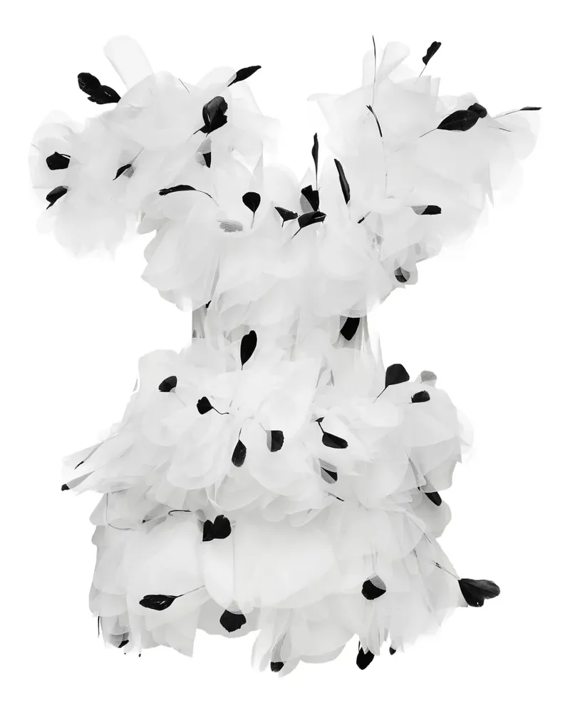 Ana Radu Gerüschtes Kleid mit Federn - Weiß Weiß