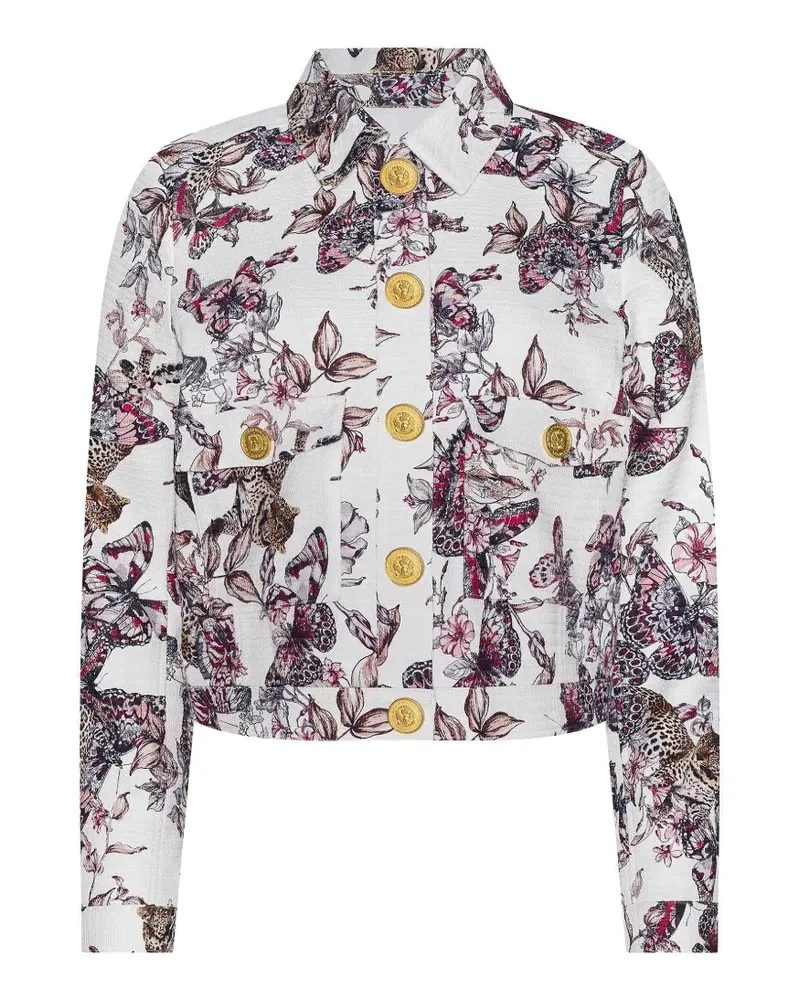 L'Agence Nyx Cropped-Jacke mit Blumen-Print - Weiß Weiß