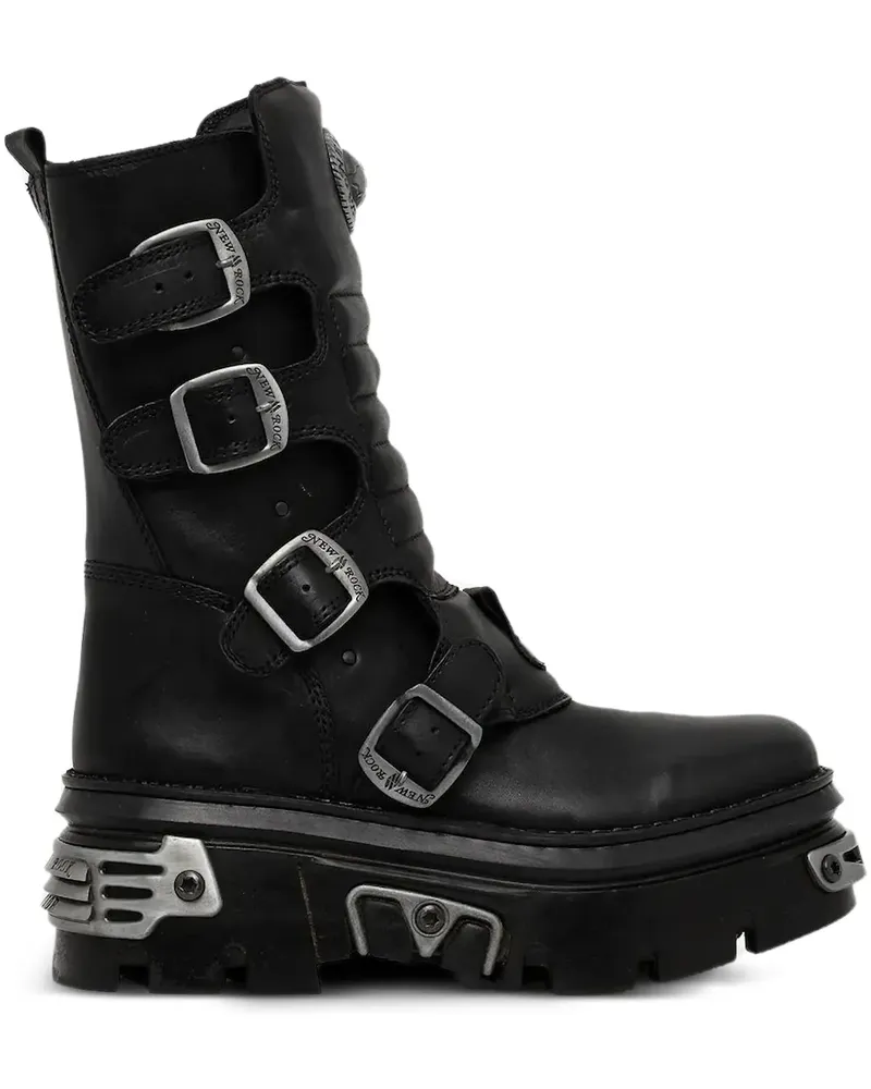 New Rock M-391X-S1 Plateau-Stiefel mit Schnallendetail 60mm - Schwarz Schwarz