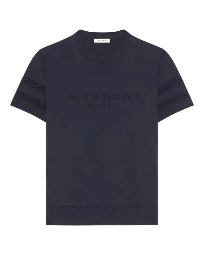 Givenchy T-Shirt aus Baumwollstrick mit  Paris Jacquard - Blau Blau
