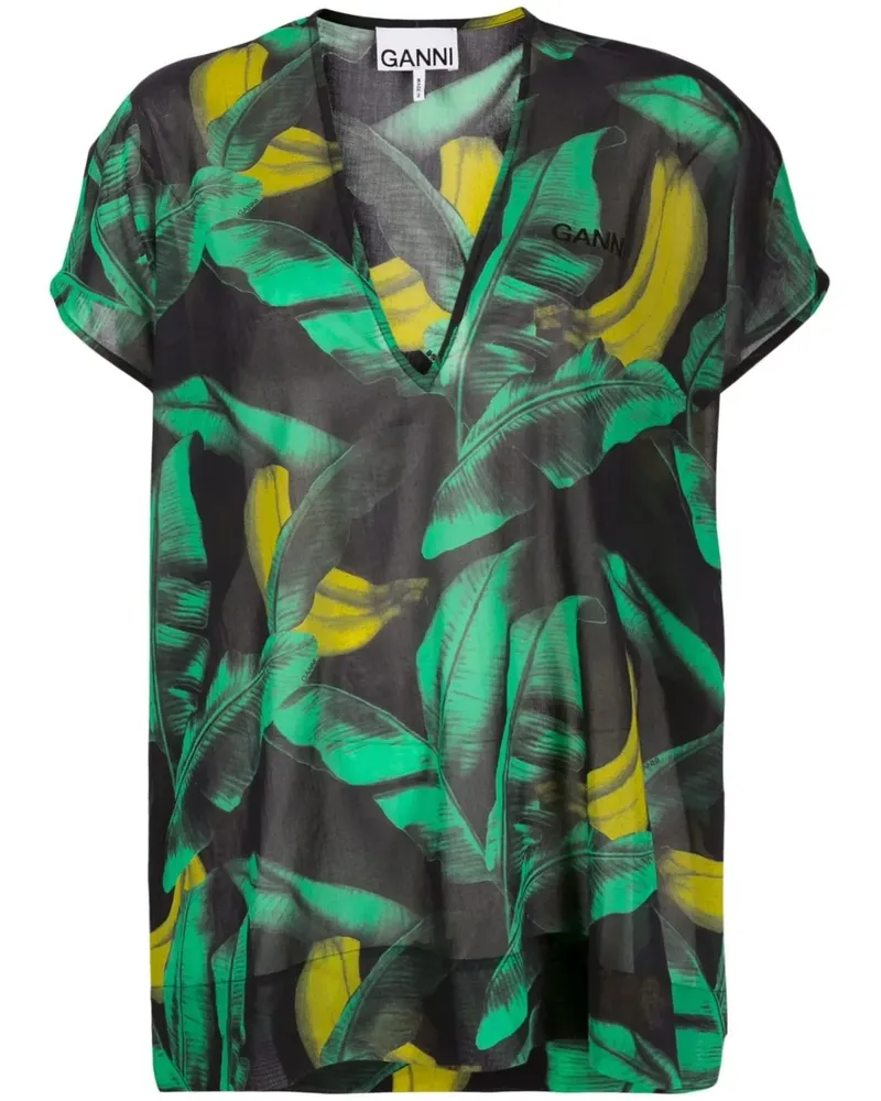 Ganni Strandkaftan mit Bananenbaum-Print - Schwarz Schwarz