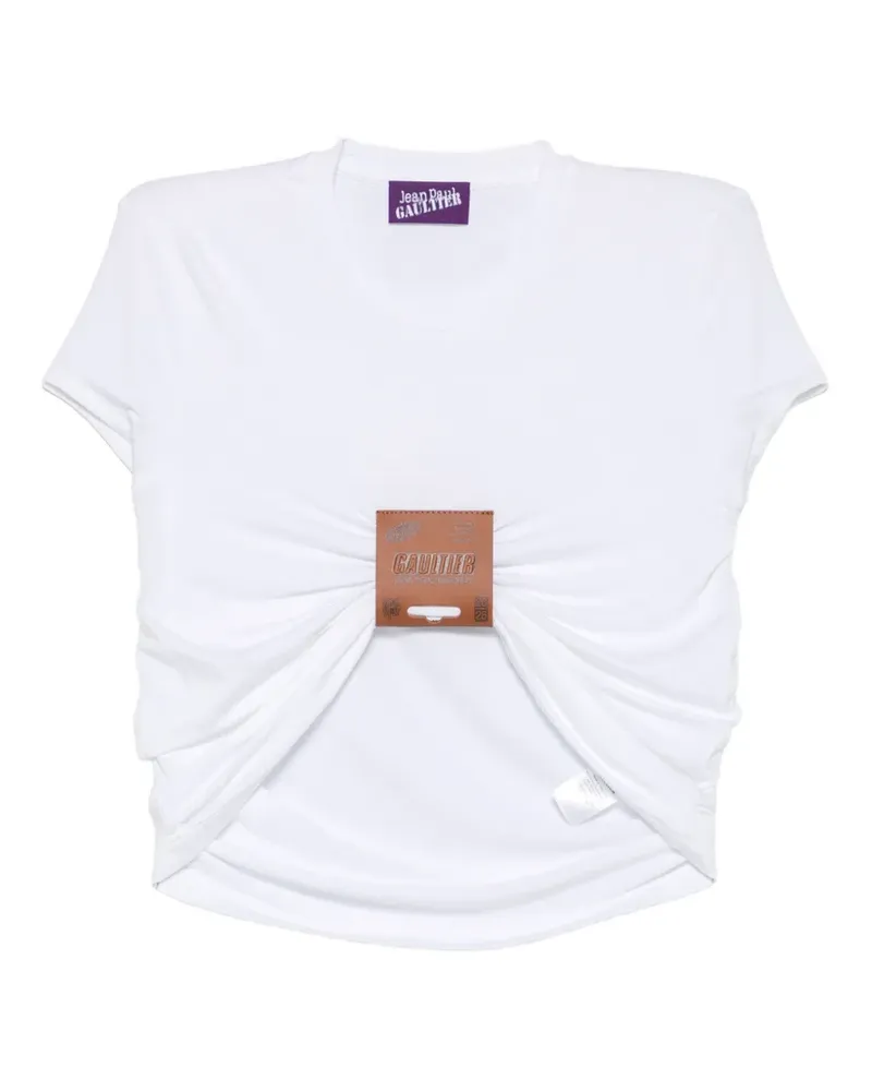 Jean Paul Gaultier Gerafftes T-Shirt mit Lederschild - Weiß Weiß