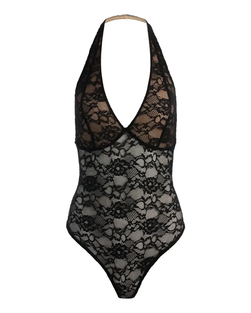 Alice + Olivia Lina Neckholder-Body mit tiefem V-Ausschnitt - Schwarz Schwarz