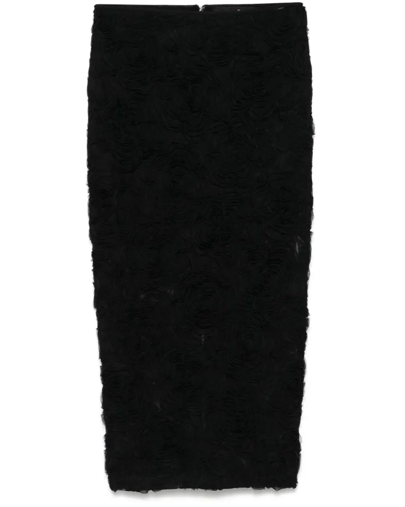 ROTATE Birger Christensen Midirock aus Mesh mit Blumenmuster - Schwarz Schwarz
