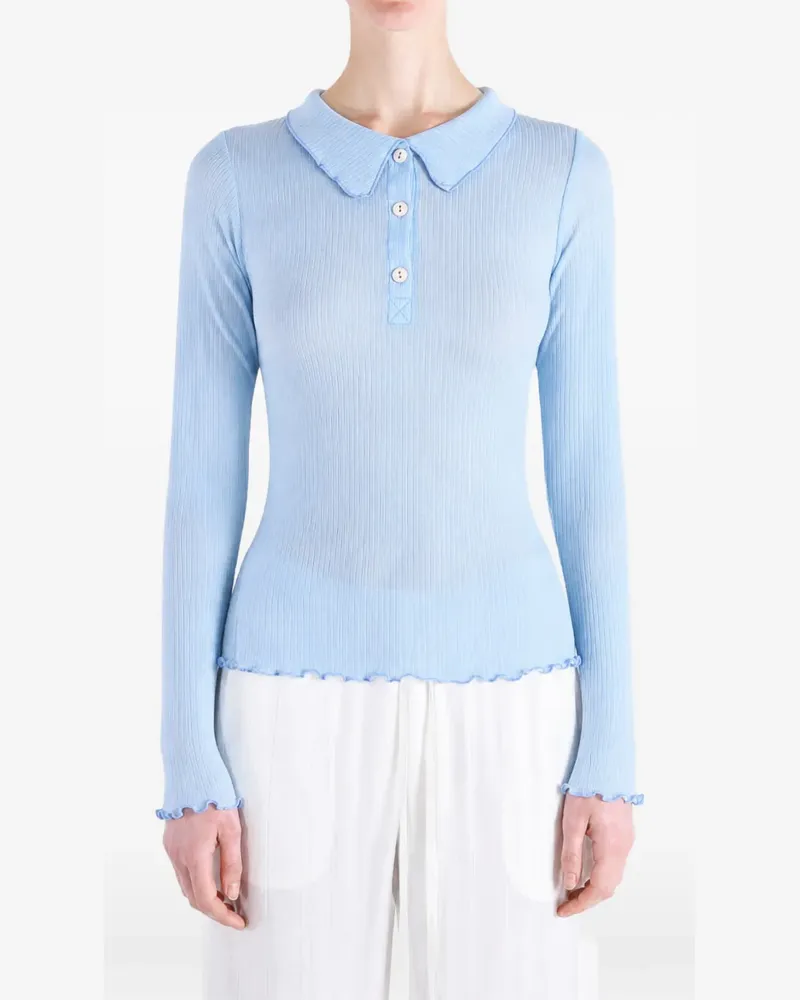 Baserange Geripptes Oberteil mit Salatbesatz - Blau Blau