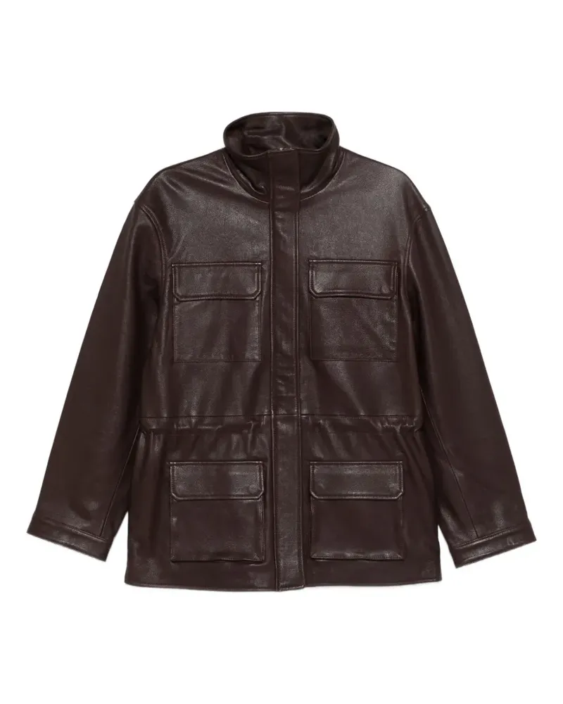 Sandro Lederjacke mit Oversized-Kragen - Braun Braun